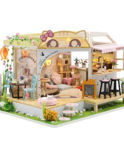 CUTEBEE DIY Wooden Dollhouse Miniature Kit with Furniture & LED Lights | Creative Craft Project for Adults & Teens | Collectible Room Decoration Gift with Dust Cover