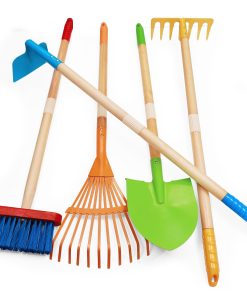 CHEERBANK Kids Garden Tools Set – 5-Piece Kids Gardening Set with Shovel, Rake, Hoe, Spade & Broom (27.6" Long) | Outdoor Toys for Boys & Girls Ages 3–8 | Durable Metal & Wood Construction